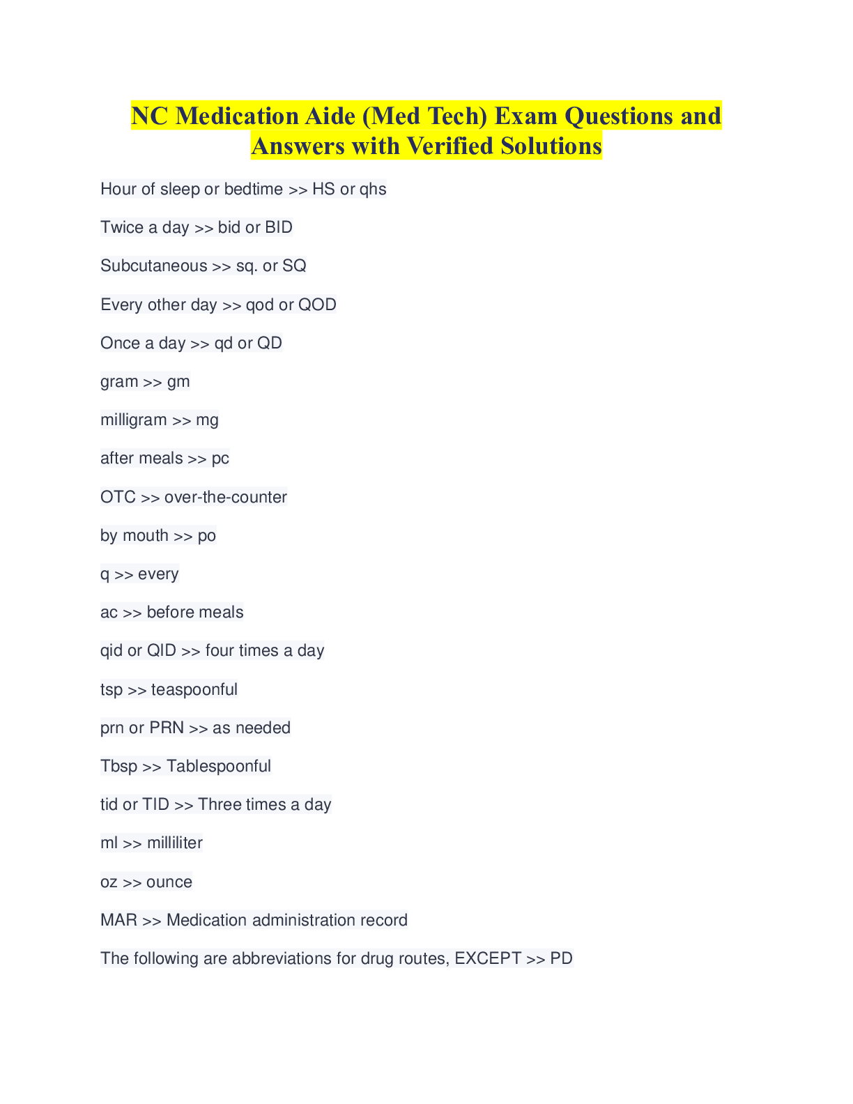 Medication Aide Test Questions and Answers Solution) Graded